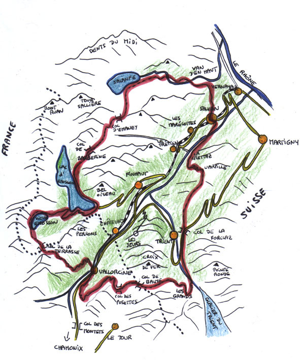 Carte du Tour de la Vallée du Trient Carte du Tour de la Vallée du Trient