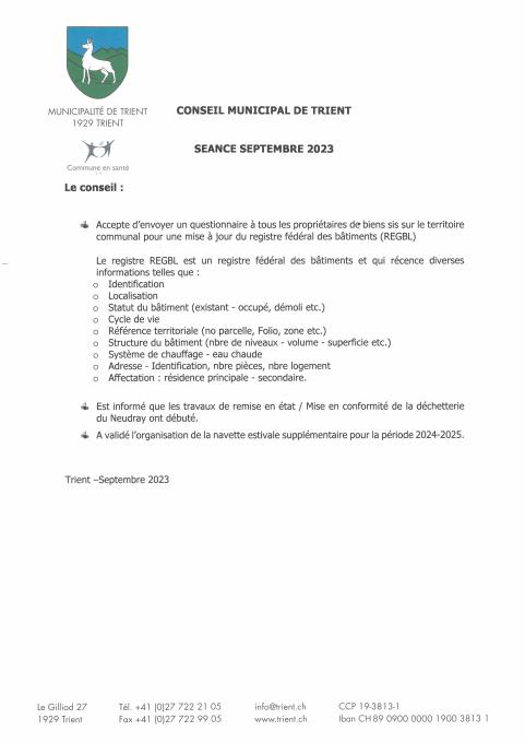 Décision de conseil - Septembre 23