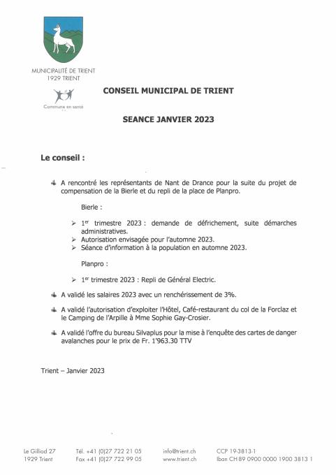 Décisions de conseil - Janvier 23