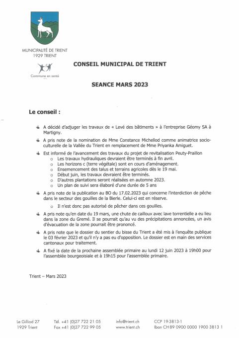 Décisions de conseil - Mars 23