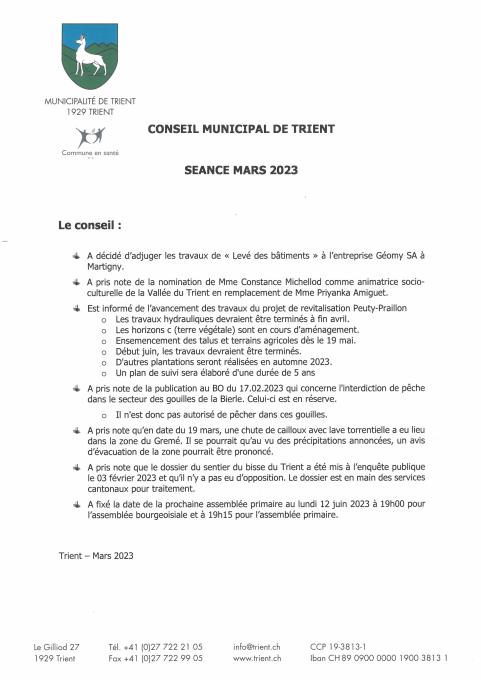 Décisions de conseil - Mars 23