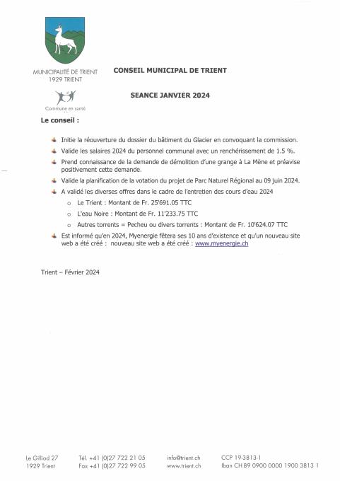 Décisions de conseil - janvier 24