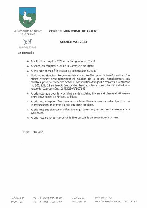 Décisions de conseil - Mai 24