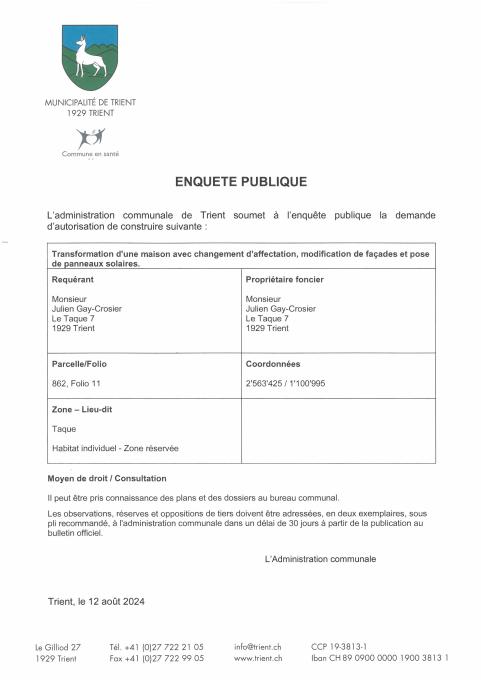 Enquête publique du 12.08.2024