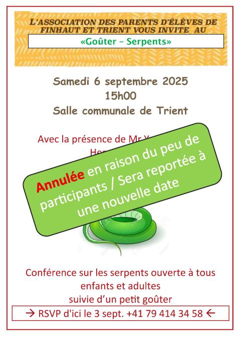 Conférence et goûter serpents - annulation