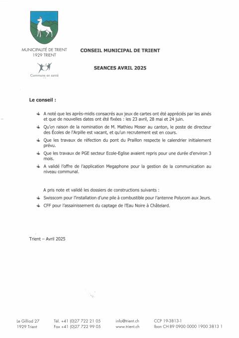 Décisions de conseil - Avril 25