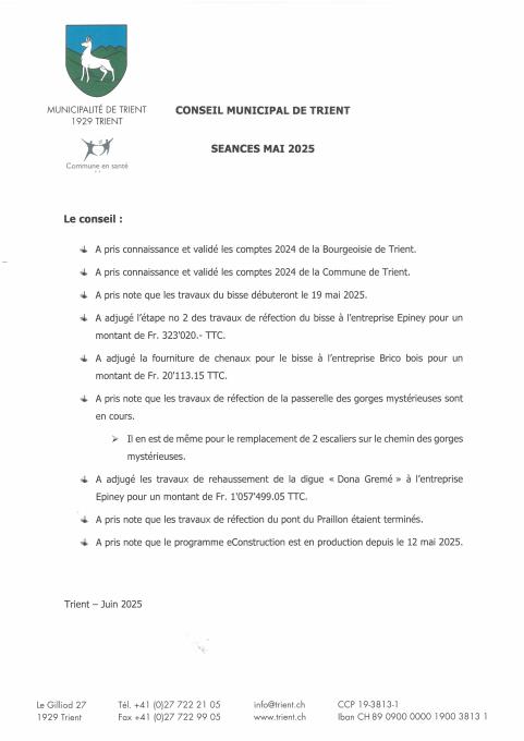 Décisions de conseil - Mai 25