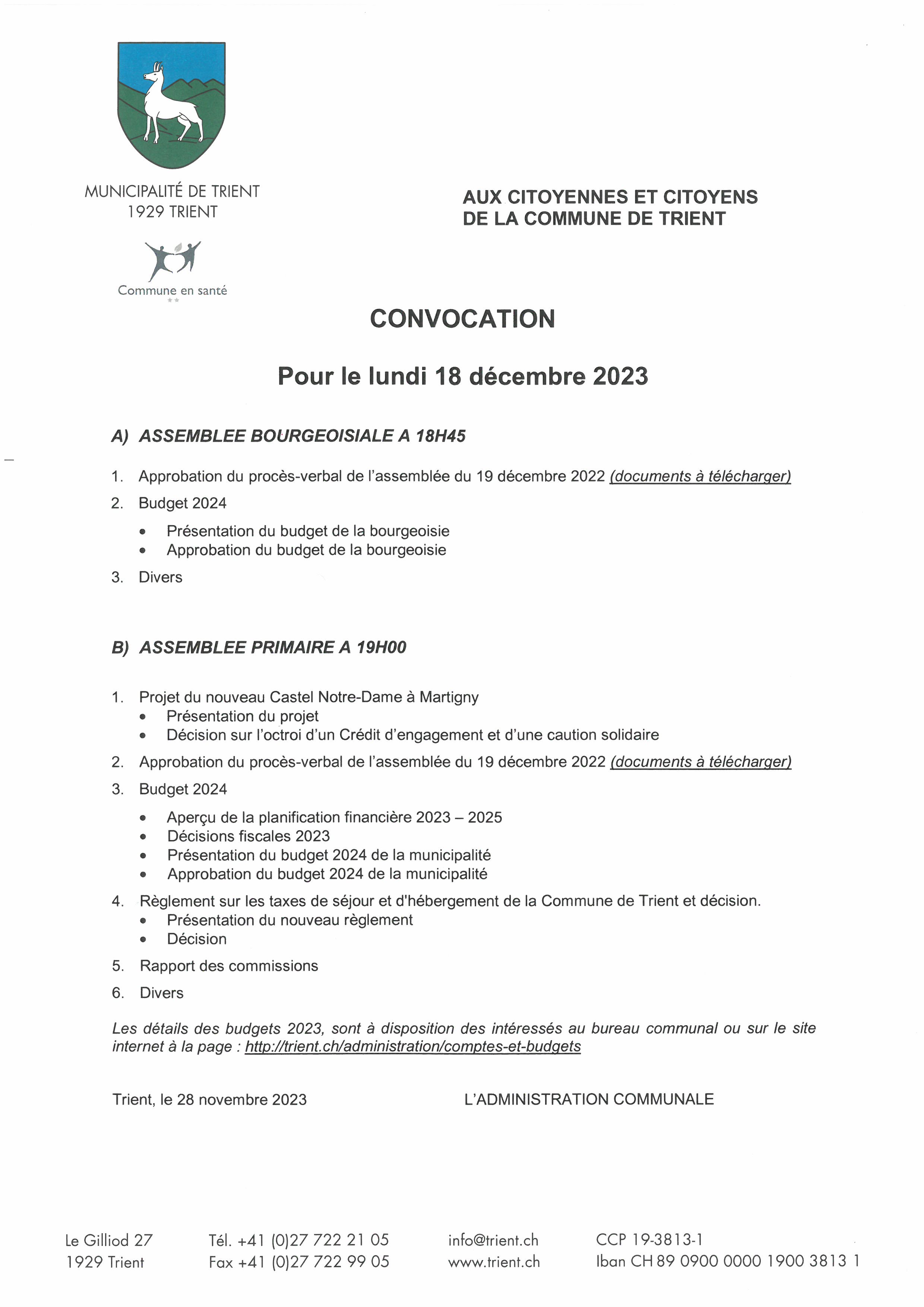 Assemblée primaire du 18.12.23