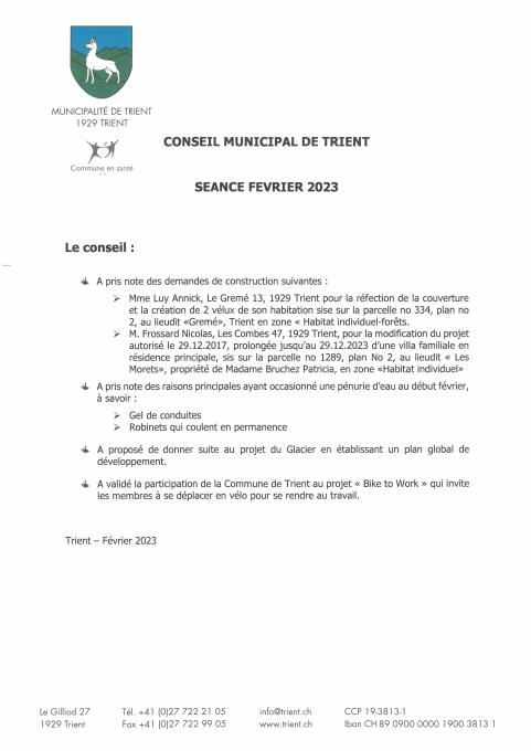 Décisions de conseil - Février 23