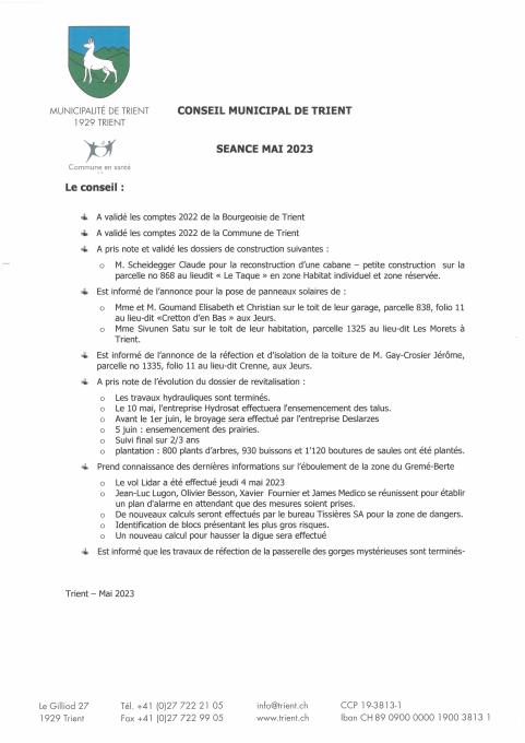 Décisions de conseil - Mai 23