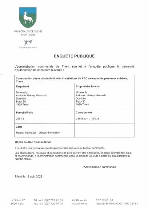 Enquête publique du 18 août 2023