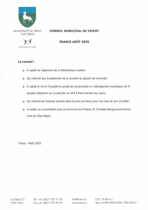 Décions de conseil aoùt 2025