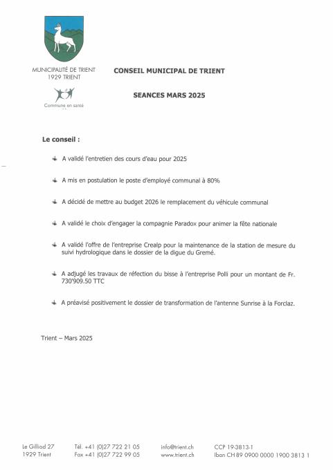 Décisions de conseil - Mars 25